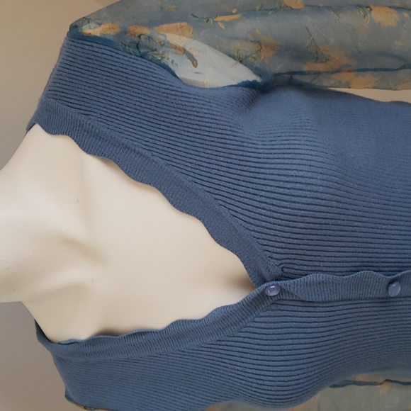 SIONI blu knit with Sheer floral Long Sleeves Sweater Top Cornflower blue Size S - Picture 4 of 16